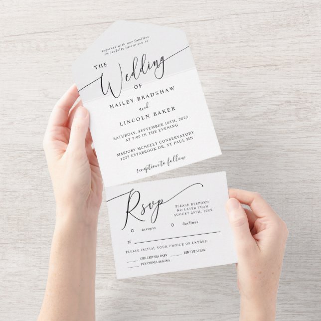 Invitation Tout En Un Script Mariage élégant minimal (Déchirure)