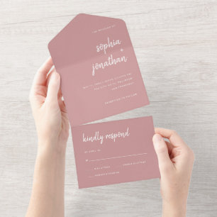 Invitation Tout En Un Script minimaliste moderne   Dusty Rose Mariage