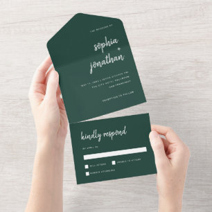 Invitation Tout En Un Script minimaliste moderne Emerald Green MARIAGE