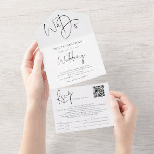 Invitation Tout En Un Script minimaliste Nous faisons QR Code Mariage
