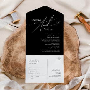 Invitation Tout En Un Script minimaliste Whimsical   Sceau noir et envoi