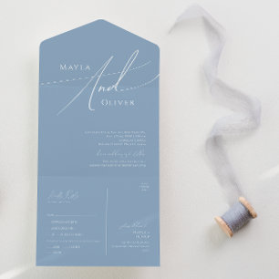 Invitation Tout En Un Script Whimsical Phoque Décontracté bleu Dusty e