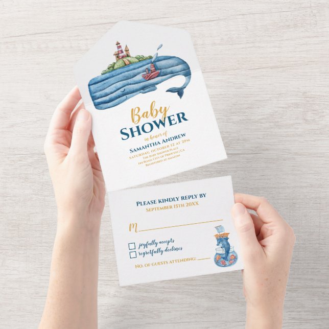 Invitation Tout En Un Sea Animals Baby Baby shower (Déchirure)