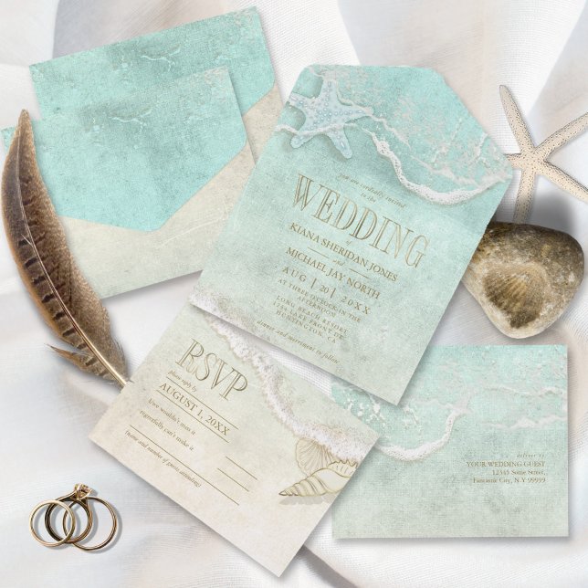 Invitation Tout En Un Sea Foam Beach Wedding ID837 (Créateur téléchargé)