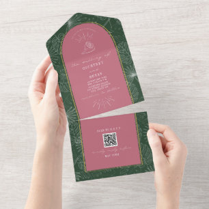 Invitation Tout En Un Seashell Palm Tree Beach Wedding QR Code RSVP