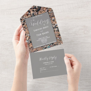 Invitation Tout En Un Seashore Coral Sable & Coquillages, Mariage de pla