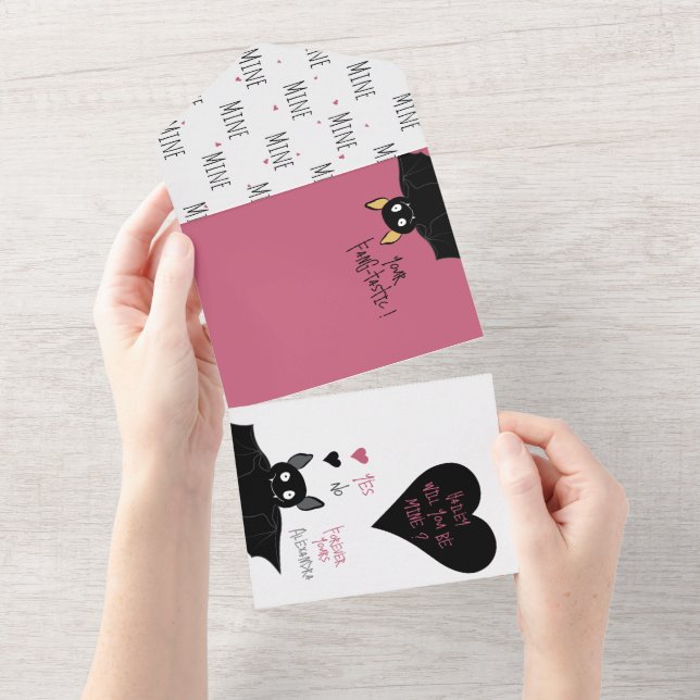 Invitation Tout En Un Serez-Vous À Moi ? Batty Love + Valentine Card (Déchirure)