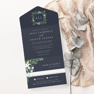 Invitation Tout En Un Serre   Elégant Mariage botanique aquarelle