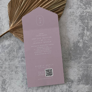 Invitation Tout En Un SHYLAH QR Code Mauve Lilac Simple Mariage moderne
