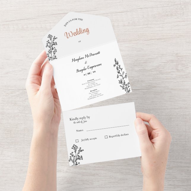 Invitation Tout En Un Simple All in One Wedding Invite (Déchirure)