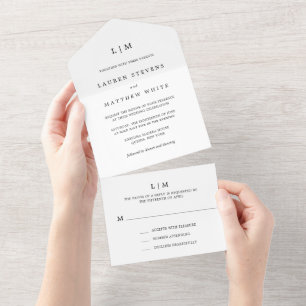 Invitation Tout En Un Simple Black and White Minimalist Monogram Wedding