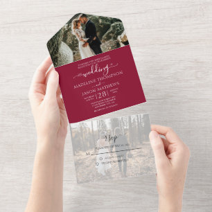 Invitation Tout En Un Simple Burgundy 2 Photo RSVP Wedding