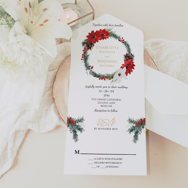 Invitation Tout En Un Simple Classique Noël Mariage moderne Tout en un (Créateur téléchargé)