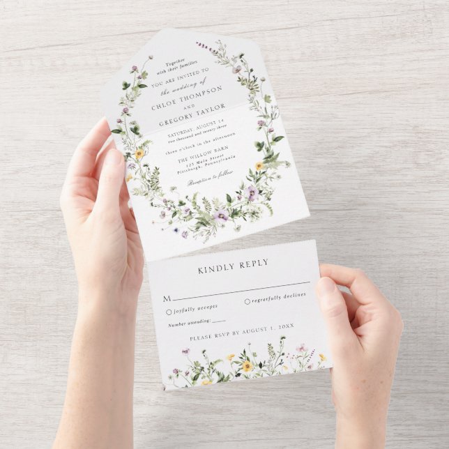 Invitation Tout En Un Simple Couronne de Fleurs de Mariage  (Déchirure)