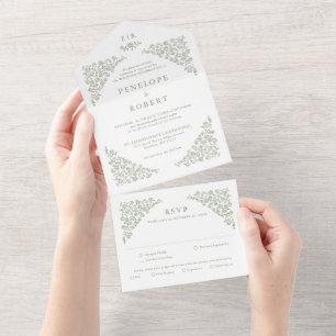 Invitation Tout En Un Simple Delicate Floral Timeless Sage Mariage vert
