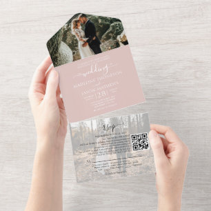 Invitation Tout En Un Simple Dusty Rose 2 Photo QR Code RSVP Mariage