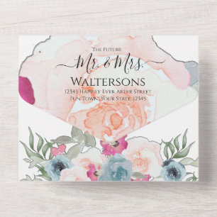 Invitation Tout En Un Simple Élégant Blush Fushia Rose