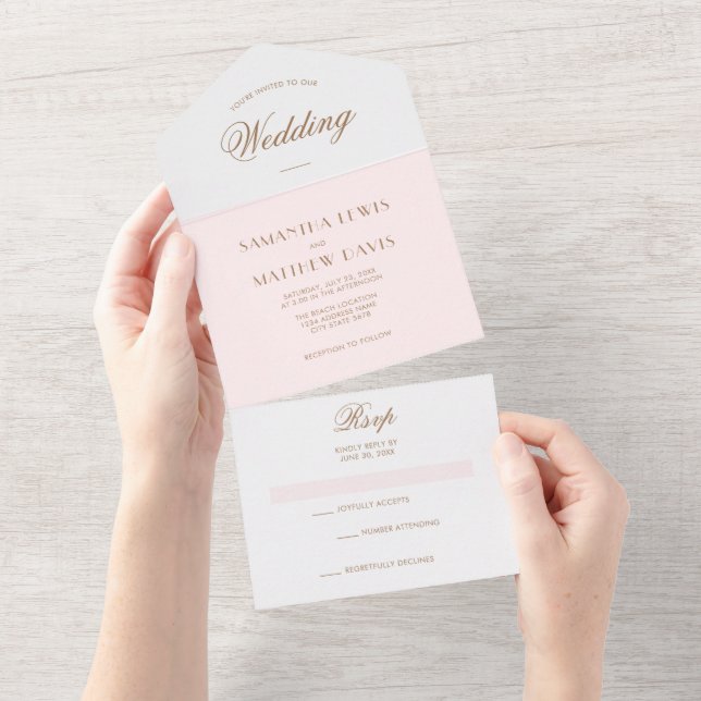 Invitation Tout En Un Simple Elegant Blush Pink Parisian Theme Mariage (Déchirure)