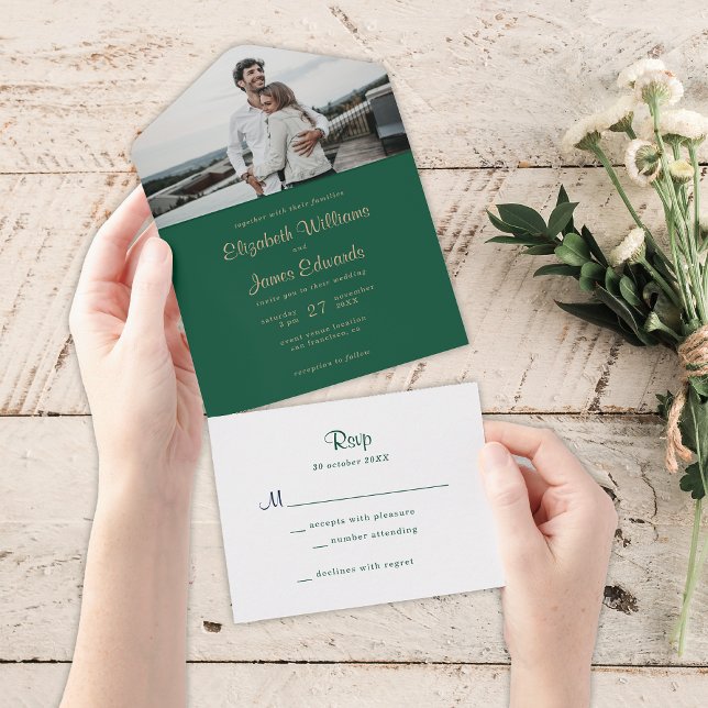 Invitation Tout En Un Simple Elegant Emerald Green Mariage photo (Créateur téléchargé)