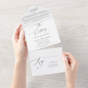 Invitation Tout En Un Simple Elegant noir sur Mariage blanc