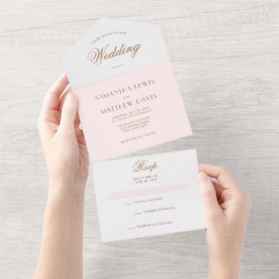 Invitation Tout En Un Simple Élégant Rose Pâle Thème Parisien Mariage