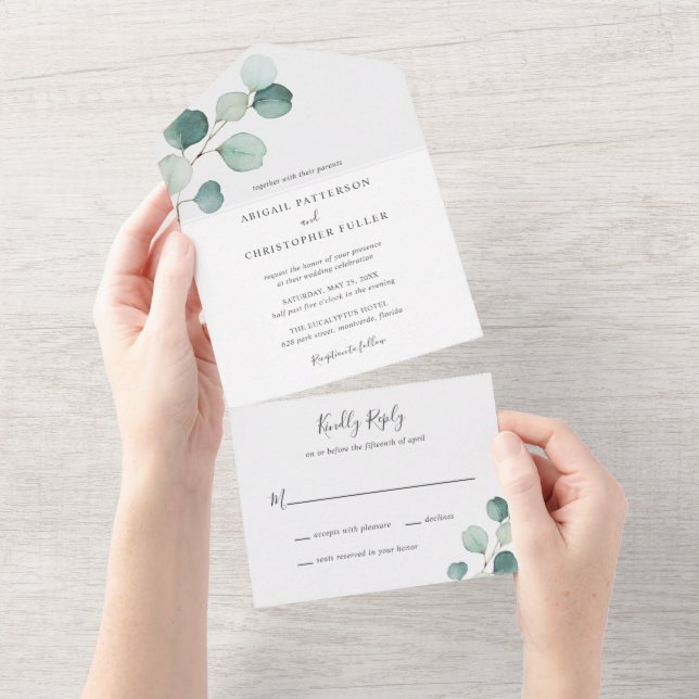 Invitation Tout En Un Simple Elégant Verdure Rustique Eucalyptus Mariage (Déchirure)