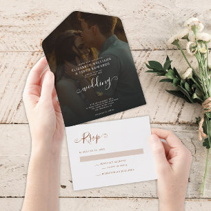 Invitation Tout En Un Simple Mariage Bohème en Terre Cuite Minimaliste
