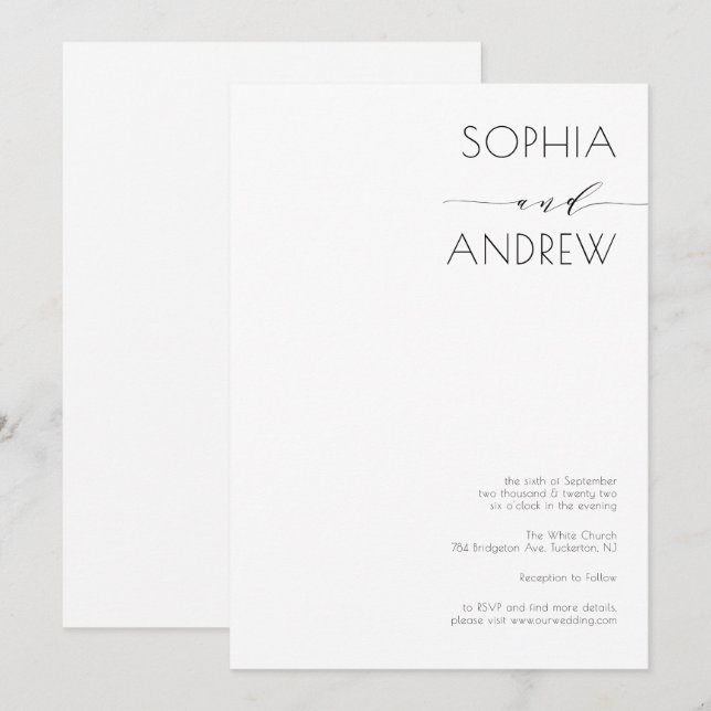 Invitation Tout en un simple Mariage de calligraphie moderne (Devant / Derrière)