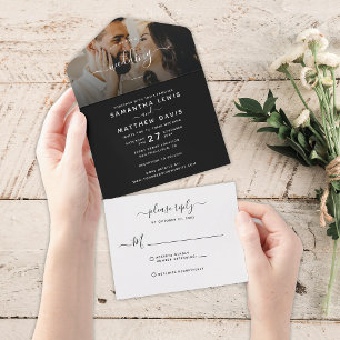 Invitation Tout En Un Simple Mariage minimaliste noir et blanc