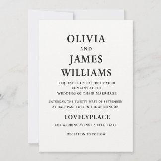 Invitation Tout-en-un simple Mariage noir et blanc