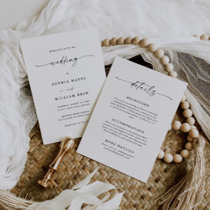Invitation Tout-en-un simple Mariage noir et blanc classique
