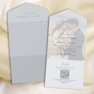 Invitation Tout En Un Simple Mariage Photo Bleu clair