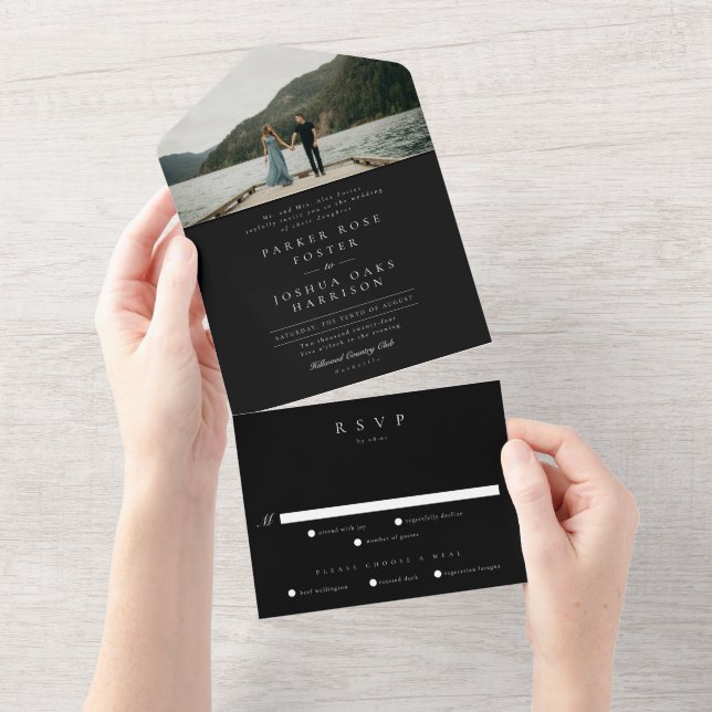 Invitation Tout En Un Simple Mariage photo noir et blanc (Déchirure)