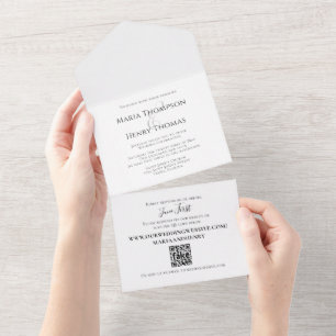 Invitation Tout En Un Simple minimaliste Mariage QR Code site Web RSVP
