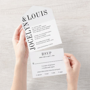 Invitation Tout En Un Simple minimaliste noir blanc gras Mariage moderne