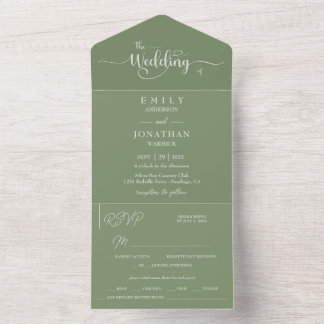 Invitation Tout En Un Simple minimaliste Sage Vert Blanc Simpliste