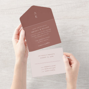 Invitation Tout En Un Simple moderne Brown Monogramme Tons de Terre Mari