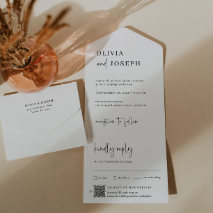 Invitation Tout En Un Simple, moderne et minimaliste   Code QR Mariage