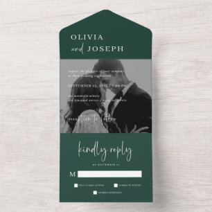 Invitation Tout En Un Simple, moderne et minimaliste   Mariage photo ver