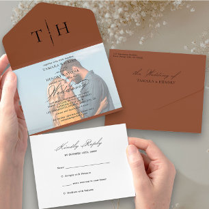 Invitation Tout En Un Simple Photo Calligraphie Terracotta RSVP Mariage