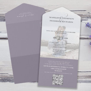 Invitation Tout En Un Simple photo minimaliste Wisteria QR Code RSVP
