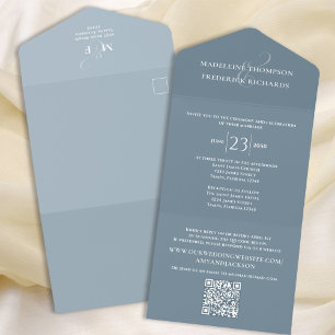 Invitation Tout En Un Simple Réponse de Mariage Bleue Minimaliste