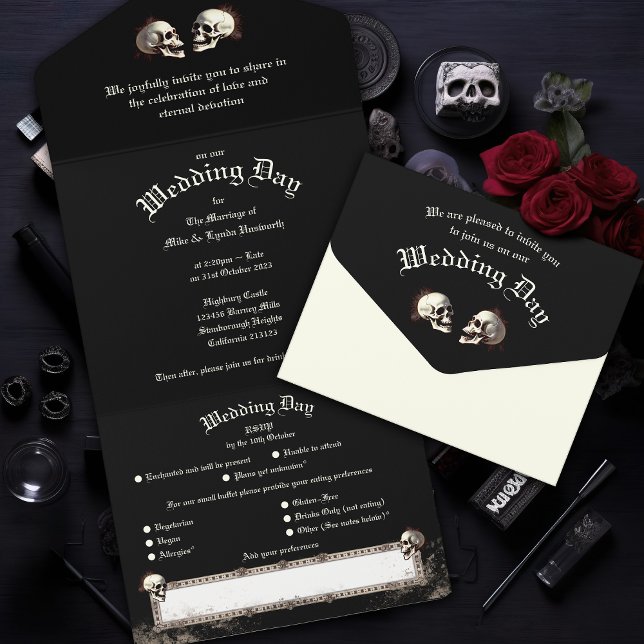 Invitation Tout En Un Skeletons dansants Mariage gothique (Créateur téléchargé)