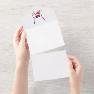 Invitation Tout En Un Ski Père Noël Rabbit avec Santa Hat et bâtons de s