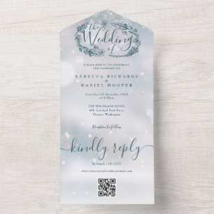 Invitation Tout En Un Snowflake Rustique Floral QR Code Mariage