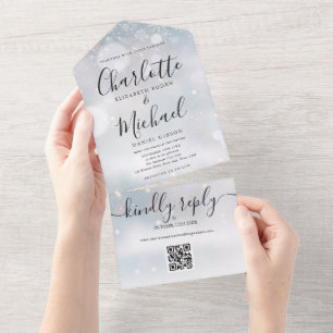 Invitation Tout En Un Snowflakes hiver QR Code Mariage