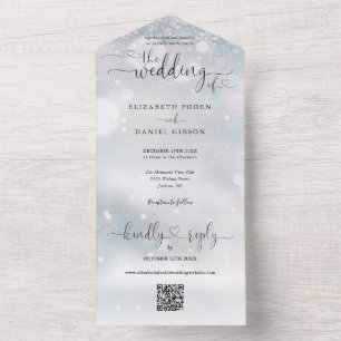 Invitation Tout En Un Snowflakes hiver QR Code Script Hearts Mariage