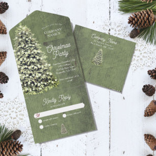 Invitation Tout En Un Snowflakes hiver rustique Mariage de Noël vert