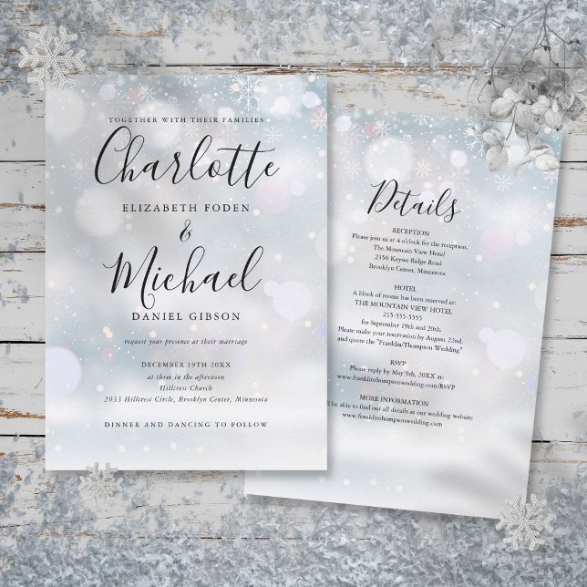 Invitation Tout en un Snowflakes Mariage d'hiver (All In One Snowflakes Winter Wedding Invitation)