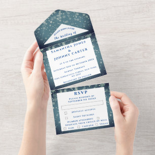 Invitation Tout En Un Snowflakes Snow Blue Winter Wonderland Mariage
